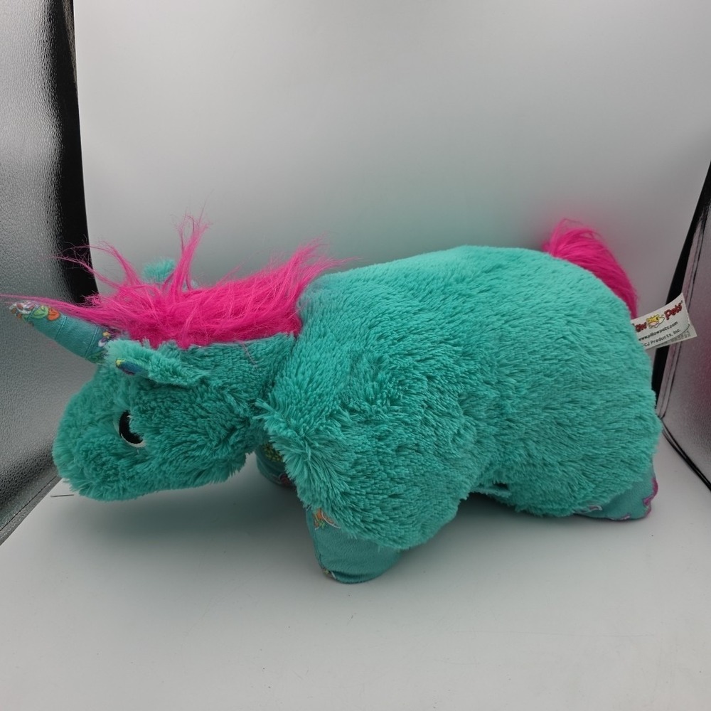 Pillow Pet Neonz‎ Pink/Blue Teal Unicorn Floral Pattern Retired 18in Plush